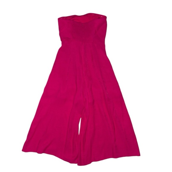 NWT Anthropologie Maeve Brin Pink Rose Strapless Wide Crop Leg Jumpsuit Sz 0 - Picture 4 of 14